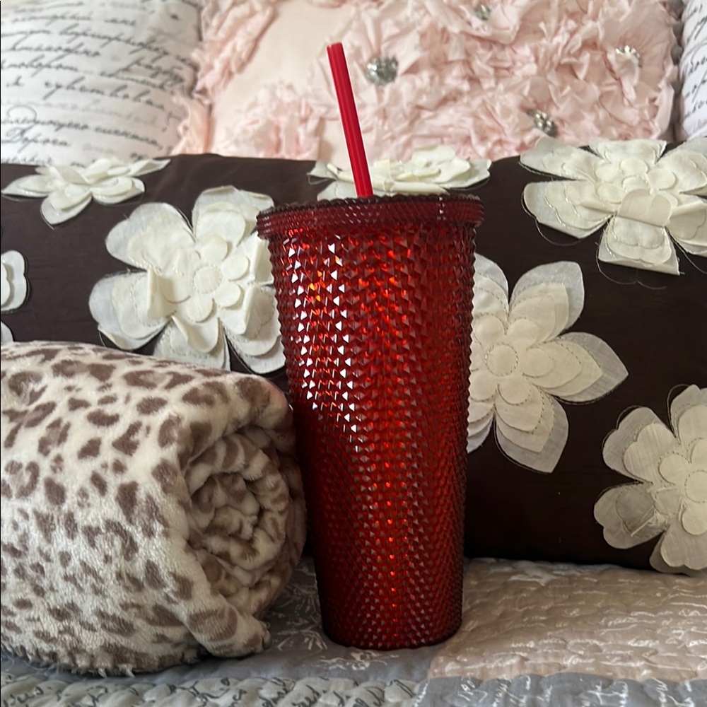 Red Studded Tumbler with Straw